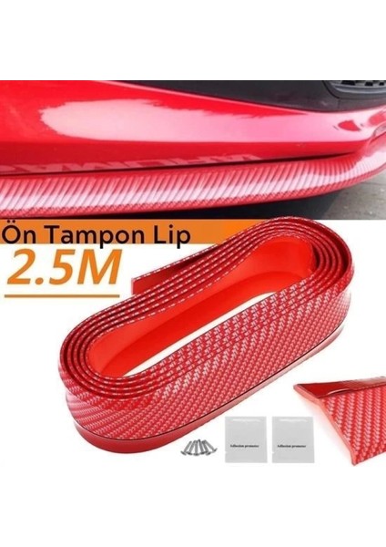 Kırmızı Renkli 2,5 Metre Araba Oto Ön Tampon Koruyucu Kauçuk Pratik Tampon Şerit Bant Döşeme