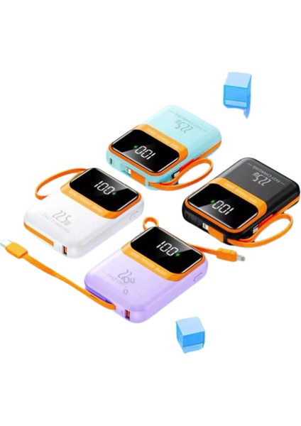 10.000 mAh Kendinden Kablolu 22.5W Hızlı Şarj Destekli Powebank