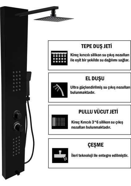 Yeni Mafsallı Tepe Duş Sistemli Victoria Siyah Premium Masajlı Duş Paneli , Duş Seti , Duş Kolonu fiyatları