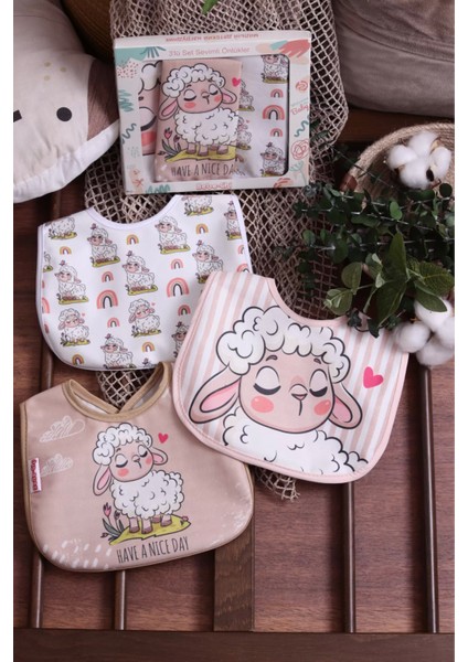 Kuzu Temalı Kare 3 Parça Microfiber Mama Önlüğü Kendi Kutusunda (Sıvı Geçirmez) Çıtçıtlı fiyatları