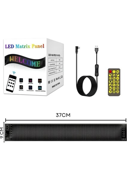 Mısawa LED Matrıx Panel 37CM*9CM Çoklu Dil Seçeneği Tasarım Oluşturma Canlı Renkler Uzaktan Kumanda