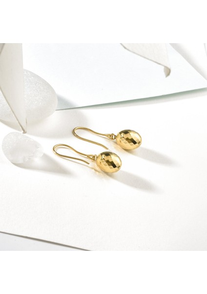14 Ayar Altın Oval Top Sarkan Damla Gümüş Küpe - E00289 fiyatları