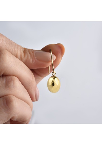 14 Ayar Altın Oval Top Sarkan Damla Gümüş Küpe - E00289 modelleri