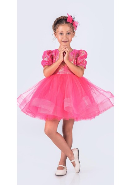 Balerin Model Pullu Kız Çocuk Elbise