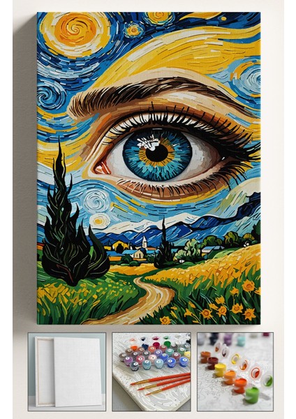 Sayılarla Boyama Seti Numaralı Tuval Fırça Boya 40X50 cm - Van Gogh Göz