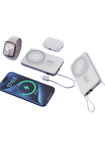 4 In 1 10.000 Mah Powerbank Saat-Airpods-Telefon Şarj Edilebilir Magsafe ve Hızlı Şarj Destekli