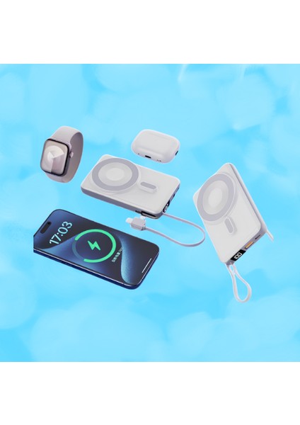 4 In 1 10.000 Mah Powerbank Saat-Airpods-Telefon Şarj Edilebilir Magsafe ve Hızlı Şarj Destekli
