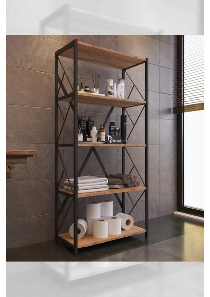 Mony Metal Banyo Rafı Ünite 5 Raflı Banyo Düzenleyici Raf Deterjan Havlu Rafı Havluluk 150 cm