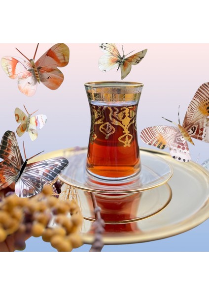 6lı Çay Bardağı Takımı. Altın Yaldızlı Çay Seti. Çeyizlik. Hedieylik. 6 Kişilik Çay Takımı.