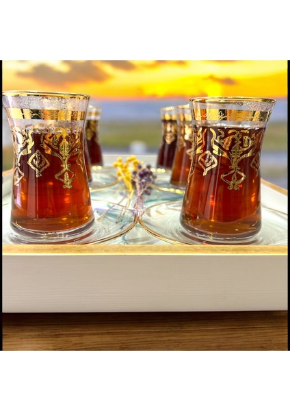 6lı Çay Bardağı Takımı. Altın Yaldızlı Çay Seti. Çeyizlik. Hedieylik. 6 Kişilik Çay Takımı.