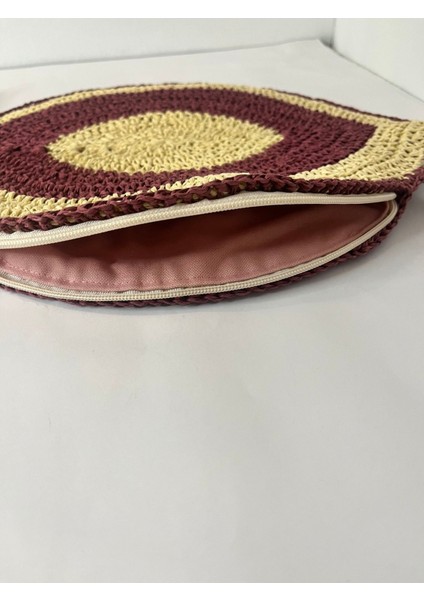 Nazar Boncuklu ,el Yapımı, El Örgüsü, Clutch ,portföy Çanta, Fermuarlı, Mor Püsküllü fırsatları