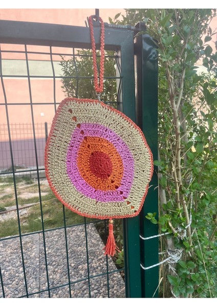 Nazar Boncuklu ,el Yapımı, El Örgüsü, Clutch ,portföy Çanta, Fermuarlı, Astarlı,nar Çiçeği Püsküllü modelleri