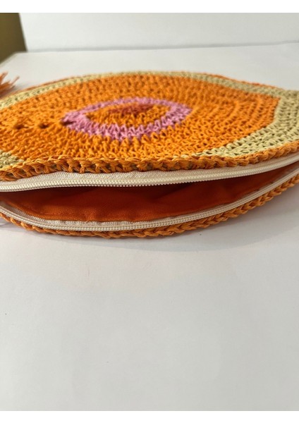 Nazar Boncuklu ,el Yapımı, El Örgüsü, Clutch ,portföy Çanta, Fermuarlı, Turuncu Püsküllü fiyatları