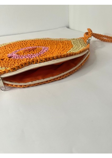 Nazar Boncuklu ,el Yapımı, El Örgüsü, Clutch ,portföy Çanta, Fermuarlı, Turuncu Püsküllü fırsatları