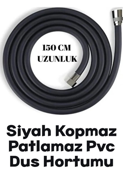 5 Fonksiyonlu Turbo Fanlı Pervaneli Lüks Duş Başlığı Siyah + Siyah Pvc Hortum