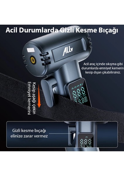 Dijital Şarjlı Araç Lastik Hava Şişirme Pompası Power Bank Penere Kırıcı