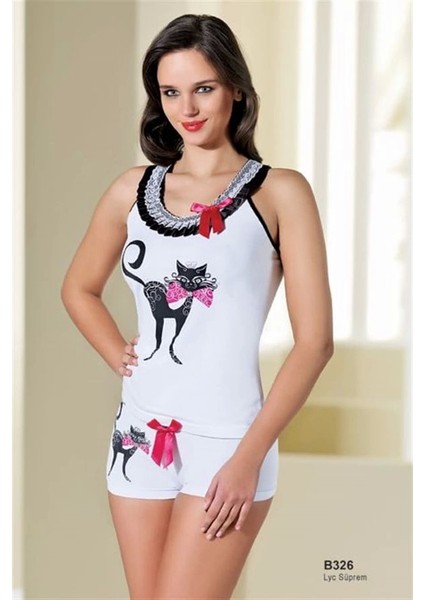 Kedi Baskılı Sporcu Şortlu Takım B326