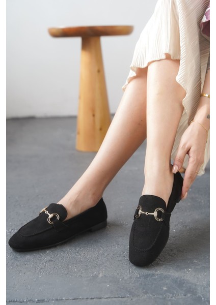 Kadın Nicol Tokalı Düz Babet - Siyah Süet fiyatları