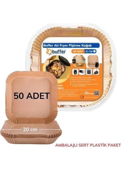 50 Adet Air Fryer Pişirme Kağıdı Tek Kullanımlık Yağ Geçirmez Yapışmaz Kare Tabak Model Pvc