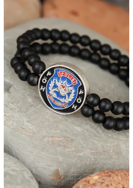 Siyah Renk Çift Sıra Oniks Doğal Taş Pöh Tasarımlı Erkek Bileklik - EBJ250327W32368 fiyatları