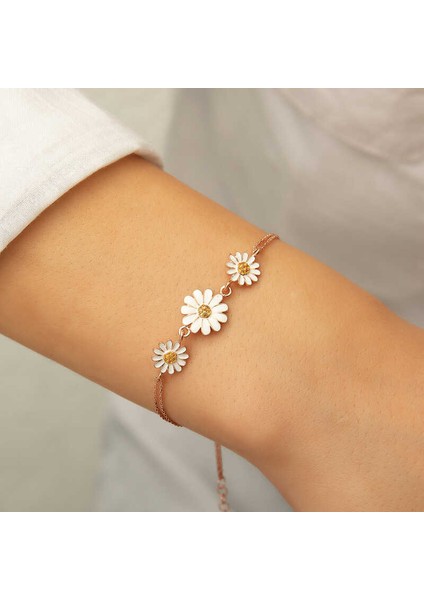 ​925 Ayar Gümüş Rose Üçlü Papatya Bileklik fiyatları