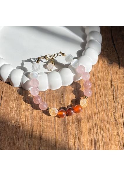 Doğal Taş Çelik Bileklik Kristal Işıltı Kadın Bilekliği Pembe Kuvars Selenit Sitrin Lal fiyatları