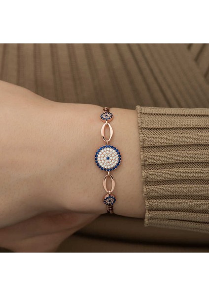 925 Ayar Gümüş Rose Nazar Boncuklu Bileklik fırsatları
