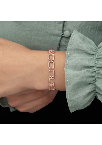 925 Ayar Gümüş Rose Kare Taşlı Bileklik fiyatları