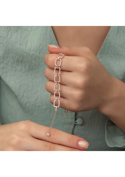 925 Ayar Gümüş Rose Kare Taşlı Bileklik fırsatları