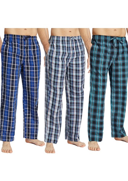 Pijalüx Erkek Kareli Poplin Cepli Alt Pijama