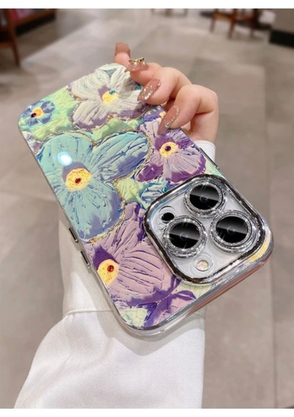 iPhone 15 Plus Çiçekli Yağlı Boya Tasarım Hologram Kılıf fiyatları