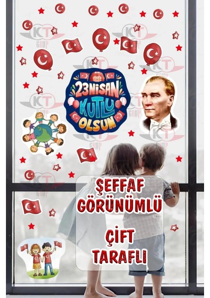 23 Nisan Çocuk Bayramı Çift Taraflı Cam Kapı Duvar Sticker Seti