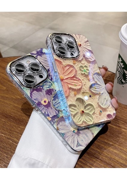 iPhone 14 Pro Max Çiçekli Yağlı Boya Tasarım Hologram Kılıf modelleri