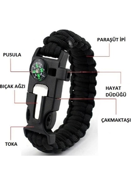 Pratik Survival Kamp Bileklik Düdük Çok Amaçlı