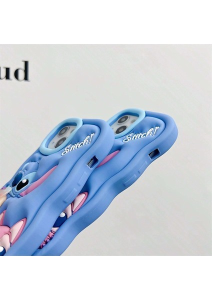 Iphone 12 Pro Uyumlu Blue Stitch Kabartmalı Sevimli Kamera Koruyucu Kılıf fırsatları