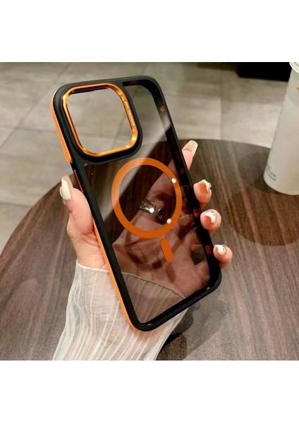 Iphone 15 Pro Uyumlu Çizgili Lüks Magsafe Kablosuz Şarj Özellikli Darbeye Dayanıklı Şeffaf Kılıf
