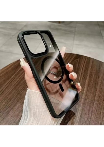 Iphone 16 Pro Max Uyumlu Çizgili Lüks Magsafe Kablosuz Şarj Özellikli Darbeye Dayanıklı Şeffaf Kılıf