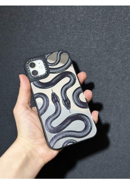 Iphone 15 Pro Max Uyumlu Casetify Aynalı Kılıf Yılan Desenli Baskılı Aynalı Kapak