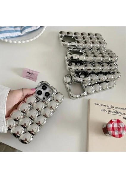 Iphone 12 Uyumlu 3D Bubble Silver Sevimli Baloncuk Blok Gümüş Kılıf