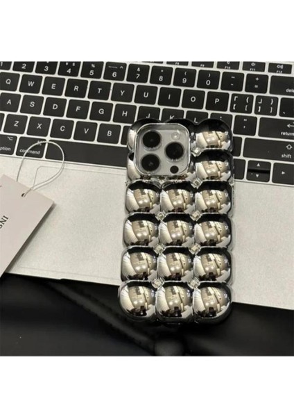 Iphone 12 Uyumlu 3D Bubble Silver Sevimli Baloncuk Blok Gümüş Kılıf modelleri