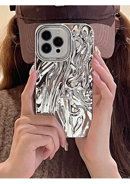 Iphone 13 Pro Uyumlu 3D Su Dalgalanma Desenli Kabartmalı Water Ripple Gümüş Kamera Koruyuculu Kılıf modelleri