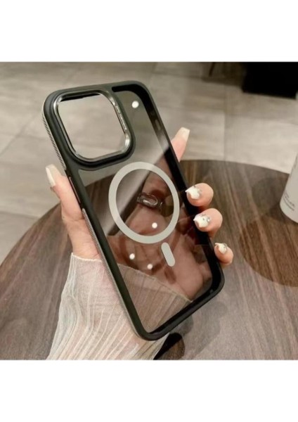 Iphone 14 Pro Max Uyumlu Çizgili Lüks Magsafe Kablosuz Şarj Özellikli Darbeye Dayanıklı Şeffaf Kılıf