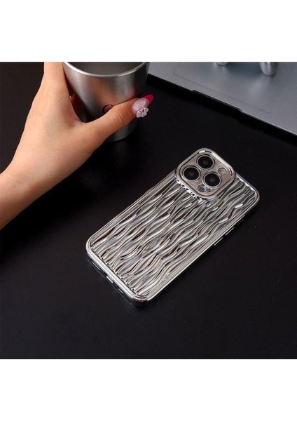 Iphone 11 Pro Max Uyumlu 3D Metal Silver Sevimli Lüx Su Dalgalanma Desenli Kamera Koruyuculu Kılıf modelleri