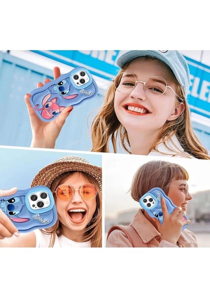 Iphone 15 Plus Uyumlu Stitch Disney Lilo ve Stiç Hamur Silikon Lüks Kılıf Kapak