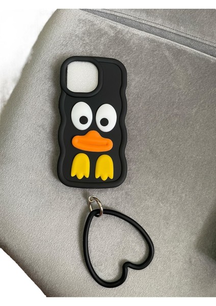 iPhone 15 Kabartmalı Ördek Figürlü Charmlı Lüx Hamur Silikon Kılıf