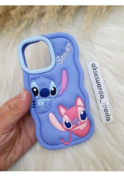 Iphone 12 Pro Max Uyumlu Stitch Disney Lilo ve Stiç Hamur Silikon Lüks Kılıf Kapak
