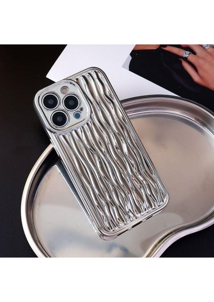 Iphone 14 Plus Uyumlu 3D Metal Silver Sevimli Lüx Su Dalgalanma Desenli Kamera Koruyuculu Kılıf fiyatları