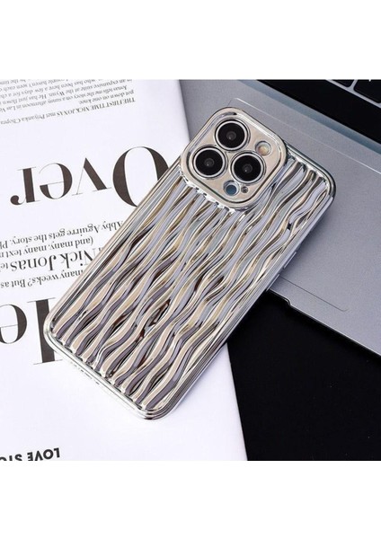 Iphone 13 Uyumlu 3D Metal Silver Sevimli Lüx Su Dalgalanma Desenli Gümüş Kamera Koruyuculu Kılıf fırsatları