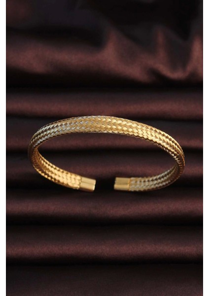 316L Çelik Altın Renk Hasır Görünüm Erkek Bileklik - TJ-EB3675