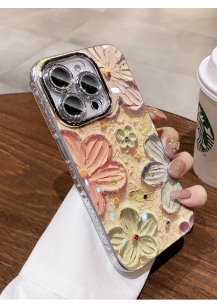 iPhone 13 Çiçekli Yağlı Boya Tasarım Hologram Kılıf